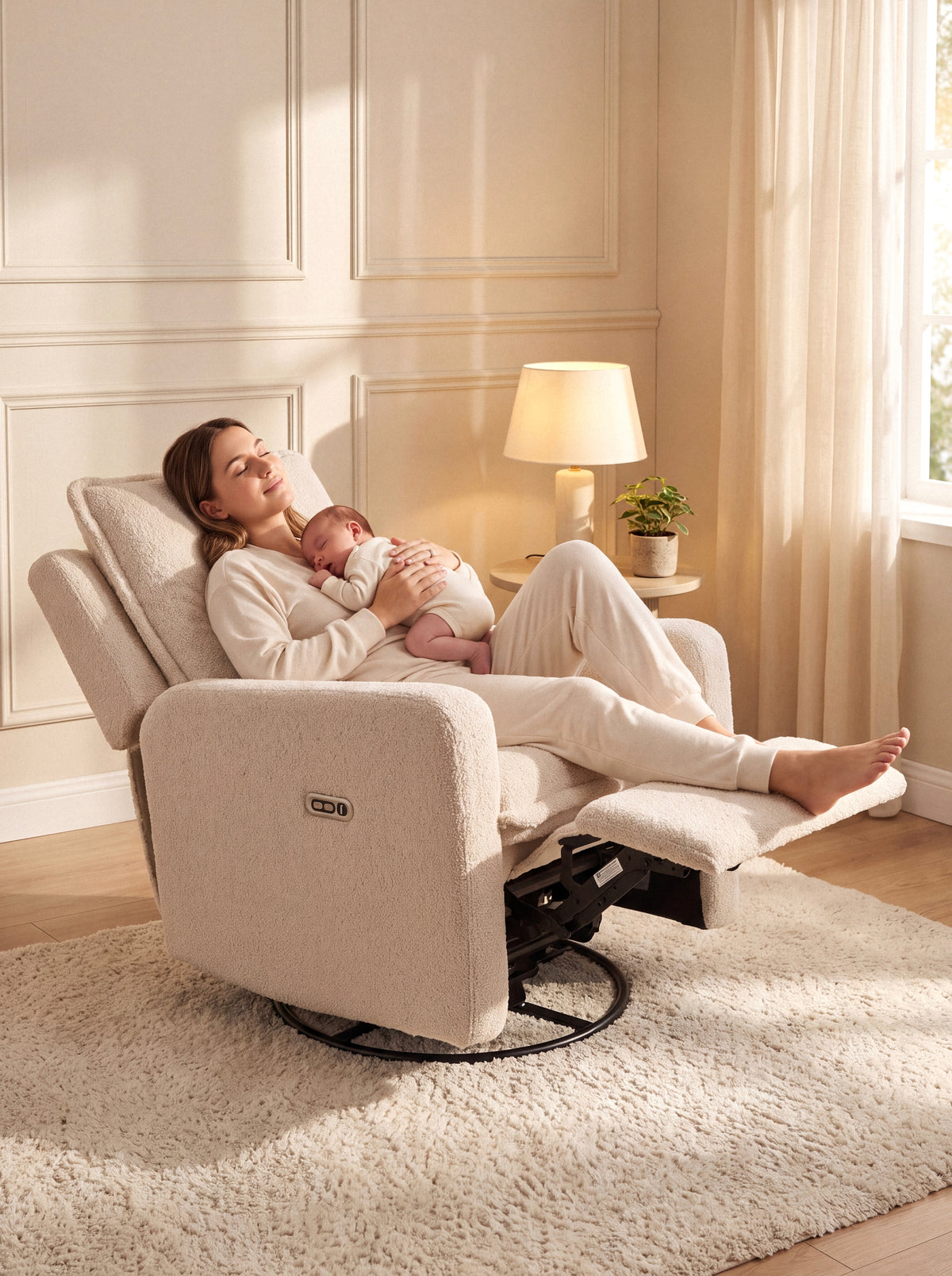 Schommelstoel elektrisch Teddy bouclé creme