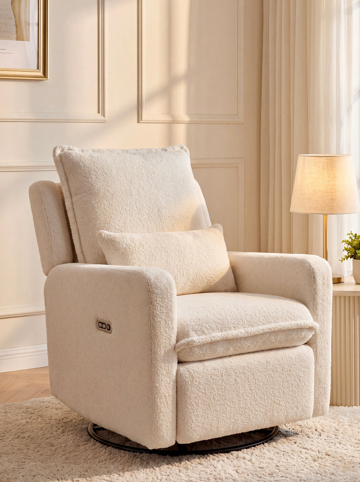Schommelstoel elektrisch Teddy bouclé creme