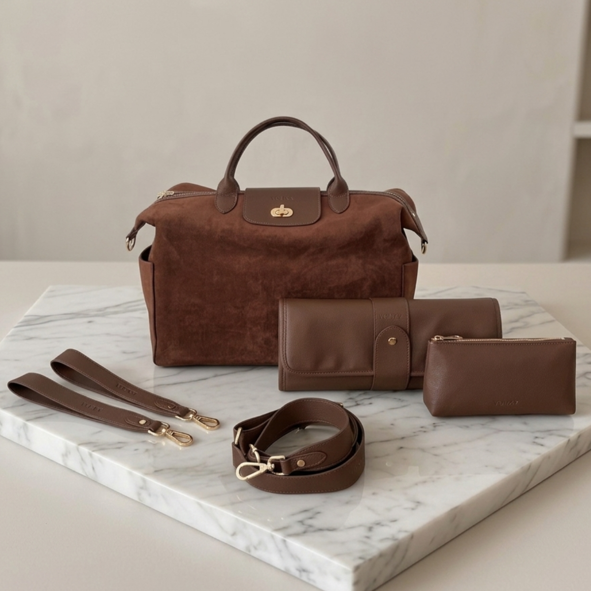 Tote bag luiertas suede bruin