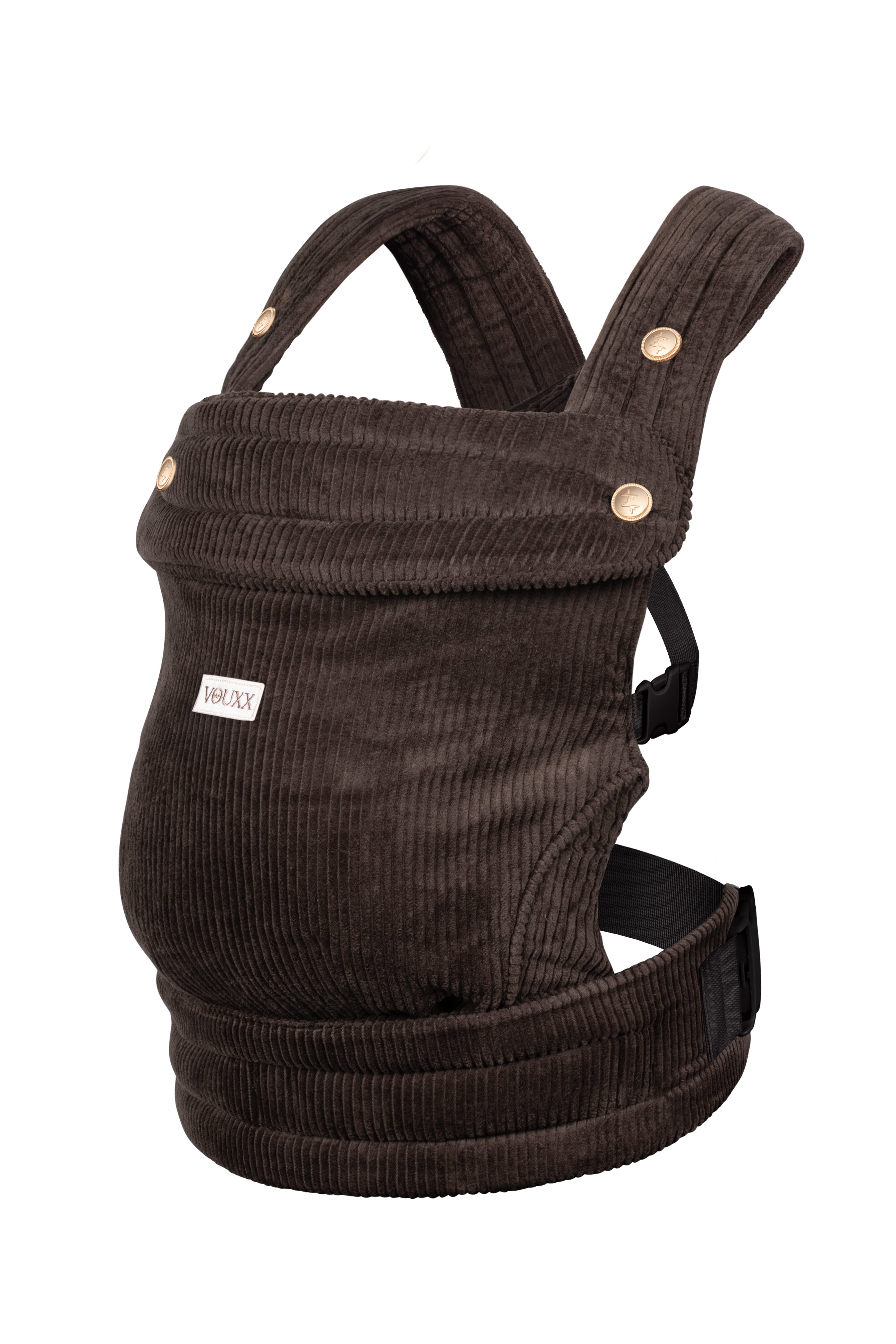 Baby draagzak ergonomisch van rib stof. Kleur bruin en van 100% katoen. Oekotex 100 gecertificeerd. Stijlvol