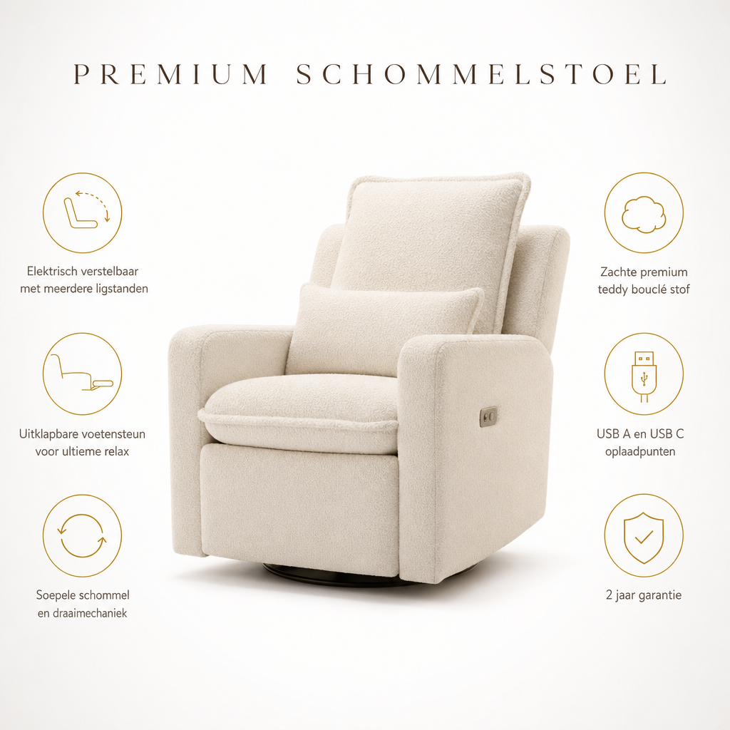 Schommelstoel elektrisch teddy bouclé beige (pre-order bezorging half-eind Oktober)